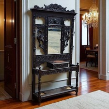 Victorian Oak Hall Stand With Mirror, Drawer And All Original Coat & Hat Hooks.
