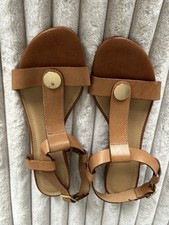 John Lewis Women's Kiana Low Wedge Heel Sandals  Tan  Leather Size 8 / EU41 New