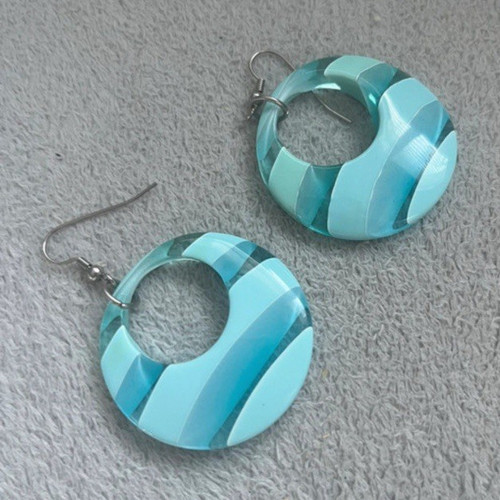 Blue striped round - hoop, dangle