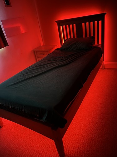 Single oak wooden slatted - oak, bed