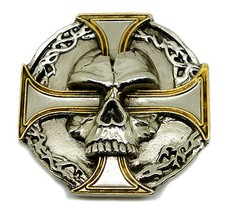 Skull Belt Buckle Silver Cross