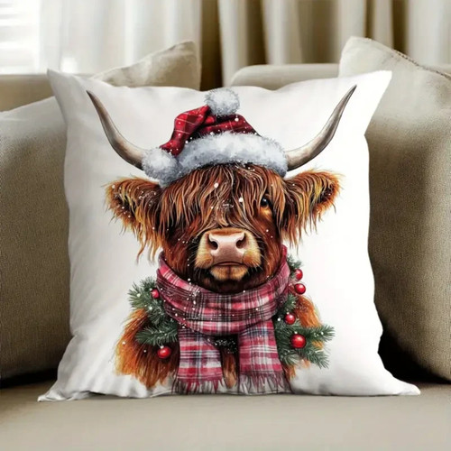 Christmas highland cow - cow, cushion