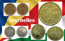 Seychelles coin set 1 5 10 25 cent 2007 2012 Mud Crab Carp black parrot animal