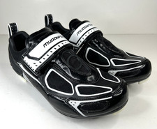 Muddyfox Cycling Shoes TRI100 Black White SPD Road Triathlon Hook Loop Strap UK7