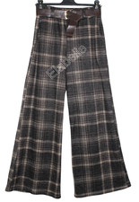 NEW LADIES CHECKED DESIGN WIDE LEG ELASTICATED WAIST TROUSERS WITH 2 POCKETS