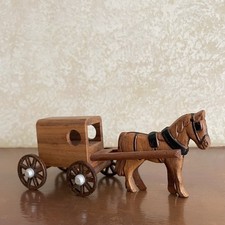 Vintage Amish Horse and Cart Buggy Display Figure Toy USA Made 1993 M-M Wooden  