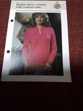 Ladies Knitting Patterns. Raglan Sleeve Sweater With Contrast Trim, 