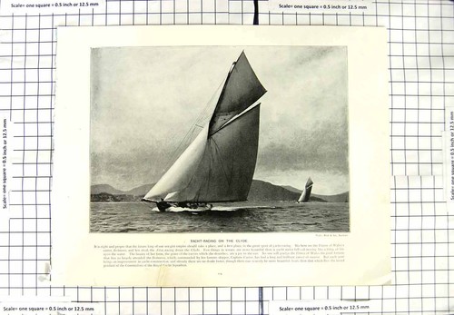 Antique old print yacht - print, racing