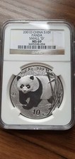 2001 - D SMALL D 1 oz CHINA PANDA SILVER COIN  NGC MS69  ** EXTREMELY RARE MINT