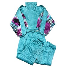 Vintage Ski Suit One Piece Neon Apres Retro Snow 90s Blue Pink Womens UK10 IT42