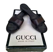 Gucci Authentic Lady's Wooden Sandals Mules Flip Flops Sz Eur 38.5 UK5 To5.5