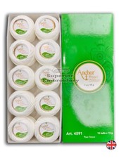 10 White Colour Anchor Pearl Cotton Embroidery Crochet Thread ball size 8, 85m