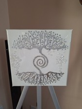 Crystals Embellished Wall Art Decor Canvas Silver With White, Sparkling Present