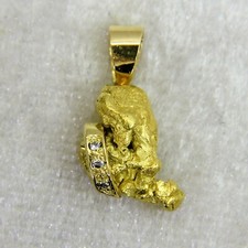 Raw Natural Gold Nugget & Diamond 18ct Yellow Gold Pendant