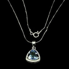Silver Pendant Blue Tanzanite Quartz Genuine Gem Solid Sterling With Chain