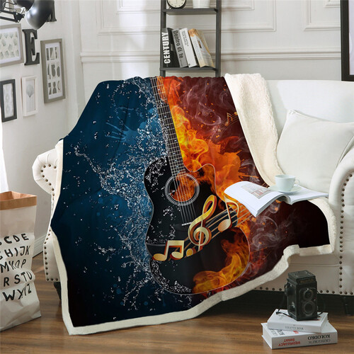 Water guitar sherpa blanket - guitar, 3d