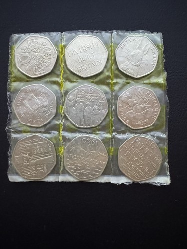 Job lot 50p coins - of, x9