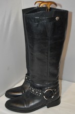 BRONX DESIGNER UK 5 EU 38 WOMENS BLACK LEATHER KNEE HIGH BOOTS WIDE CALF 15.75"
