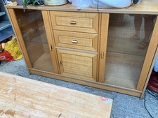 Brown Wooden Sideboard Display Cabinet TV Unit Glass Wood Doors Drawer Castors