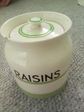 Sadler Green on cream Kleen Kitchen Ware RAISINS storage jar VINTAGE KITCHENALIA