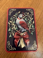 Partridge Pear Tree Christmas Ringtons Tin Embossed Festive Red Gold Hinged Lid