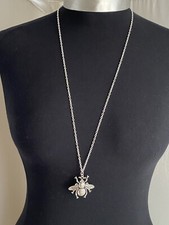 A Tibetan Silver Bee Bumblebee Charm Pendant 38mmx40mm, 30" Long Chain Necklace