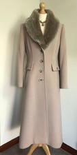 Jacques Vert Wool Cashmere long fit and flare midi Coat UK 12 detach fur collar