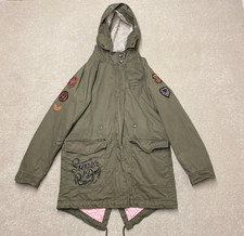 Superdry Rookie Parka Jacket Women's UK 14 Green Cotton Sherpa Hood