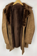 Real SHEEPSKIN SUEDE LEATHER COAT Size Small 38" Men`s Sherpa Lined Jacket Brown