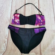 Florence & Fred Size 14 Black & Purple Panelled Bandeau Adjustable Halter Strap