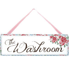 FLORAL WASHROOM WOODEN HANGING Cottage Home Rose Decoration Hanger Plaque Sign