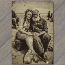 POSTCARD Mermaid Fisherman