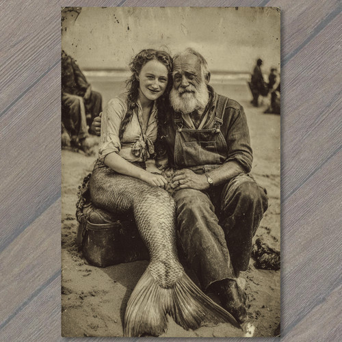 Postcard mermaid fisherman - mermaid,