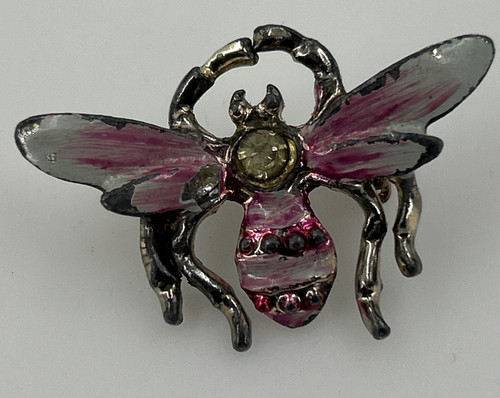 Vintage pink enamel bumble bee - bumble,