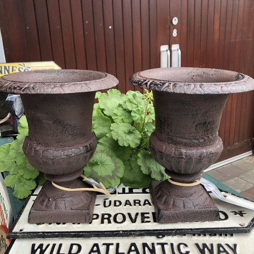 Cast iron pair garden urns - cast,