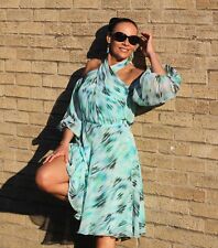 Chiffon turquoise summer dress, couture, designer size 10 Brand New 