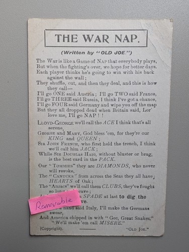 Old postcard ww1 verse war - postcard,