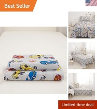 Kids' 4-Piece Grey Racing Car Bed Sheet Set - Cozy & Easy Care Microfiber