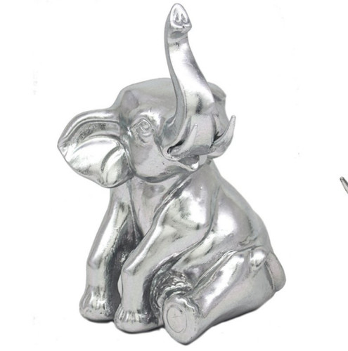 Shiny silver elephant sitting - silver,