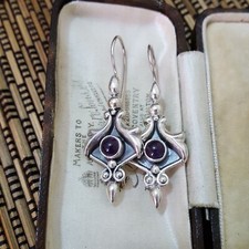 Art Deco 925 Sterling Silver Silver Earrings, Amethyst Huggie Dangle, Qvc