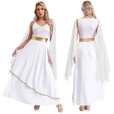 UK Ancient Greek Dress Women V Neck Sleeveless Maxi Dress Grecian Toga Halloween