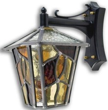 LEADED LANTERN OUTDOOR WALL LIGHT AMBER STAINED GLASS HAND MADE TL14DCAM