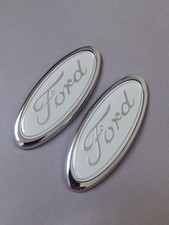 Ford White/Cream & Silver 114mm X 45mm (x2) Badge High Quality