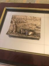 Silver Plated Fish Village Boat in Glass Wooden Frame Wall Art, 7" x 6"