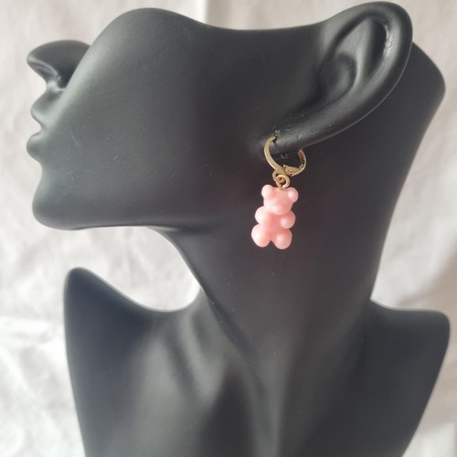 Pink gummy bear hoop dangle - pink,