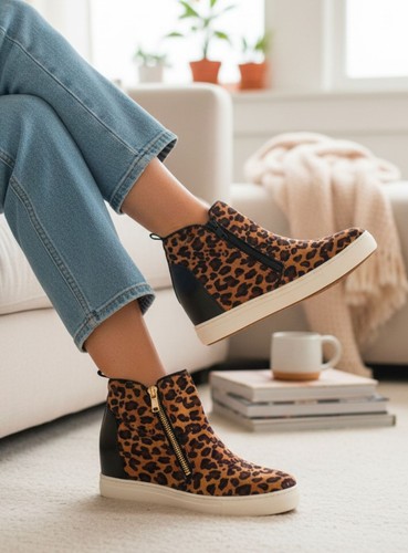 Leopard print wedge sneakers - leopard,