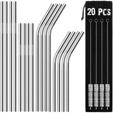 Reusable Metal Straw Set Stainless Steel Eco Friendly Drinking Straws Set 20