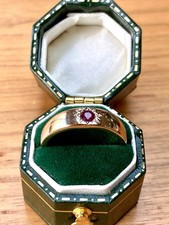 Antique 9ct Gold Sunburst Ruby Solitaire Gypsy Ring - Size N, 4.1g