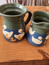 Walcott Pottery Cream Jug and Mug Ducks Design. Excellent Condition