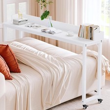 Overbed Table with 360° Wheels, Queen Size Mobile Bed Desk Heavy Duty Metal Leg